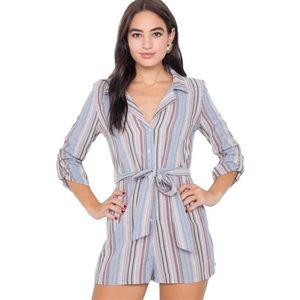 Lilac Taupe Cotton V-Neck Multi Stripe Short Rompe